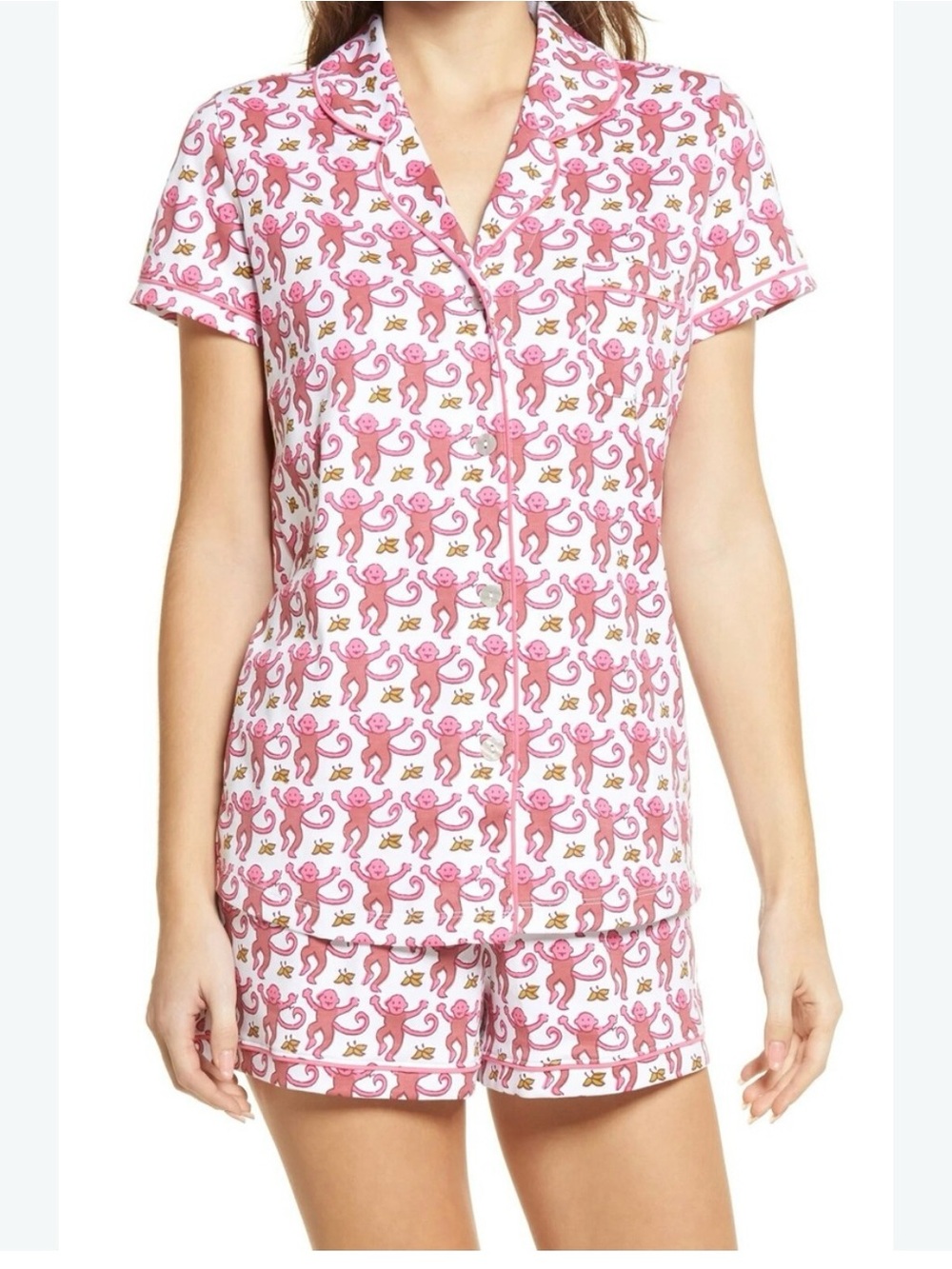 Roller Rabbit Pink Monkey Polo Pajama Short Sleeve Shirt and Shorts Set sz Small